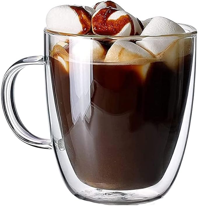 Double Wall Glass Coffee Mugs with Handle, Clear Coffee Mugs Set of 1 (8.5 oz / 250 ml), Tea/Coffee/Latte/Cappucino/Cafe/Milk, or other Hot Beverage mugs. (250ml)