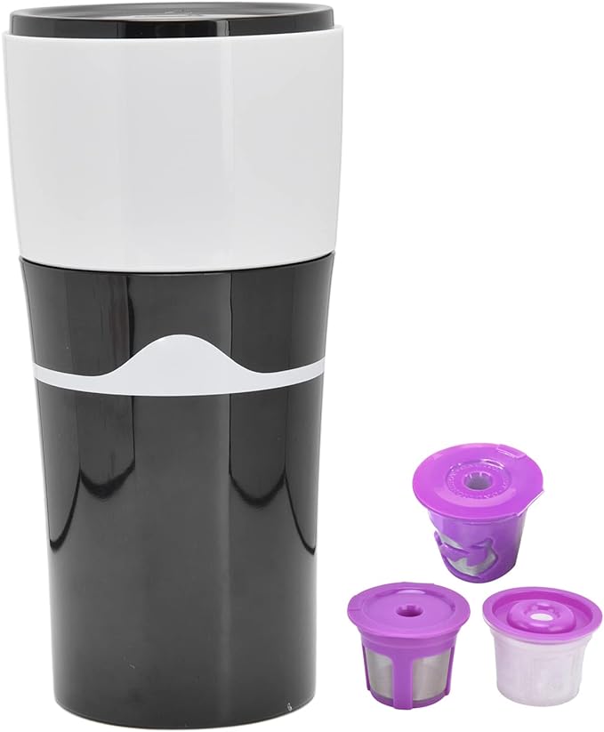 Semme Portable Drip Coffee Maker for Capsules 450ml Travel Coffee Machine with Proof Design Sharing Cup Lid Compact Easy to Use Gray White (Black White) - Image 6