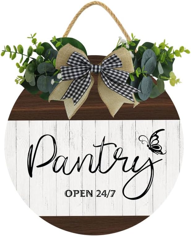 Uptell 12" Farmhouse Pantry Signs Pantry Open 24/7 Wall Door Decor Farmhouse Pantry Wall Decoration,Wood Wall Hanging Plaque Sign for Pantry Room Kitchen Decor 12 Inch by Uptell