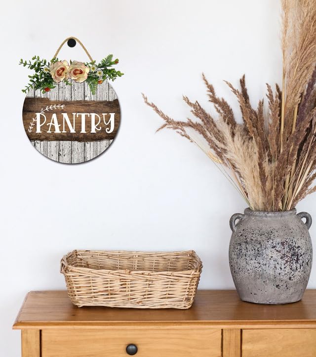 Pantry Sign for Front Door Porch Decorations, Round Rustic Wood Hanging Sign for Farmhouse Porch Outdoor Home Holiday Front Door Decor 12 Inches - Image 3