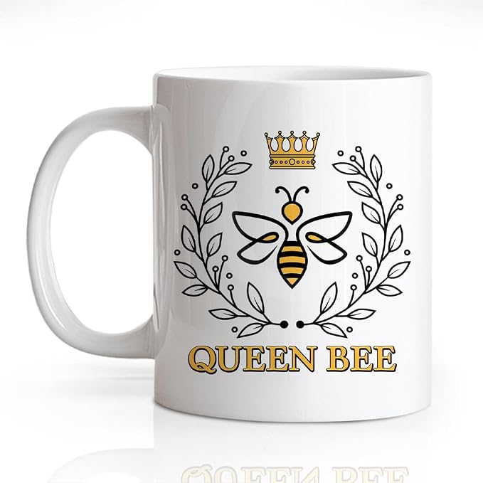 Queen Bee 11oz Double-Sided Ceramic Mug, Funny Beekeeper Mug for Women, Birthday Thank You Gifts for Bee Lover Boss Female Entrepreneur, New Business Owner Gifts, Employee Appreciation Present by Unknown