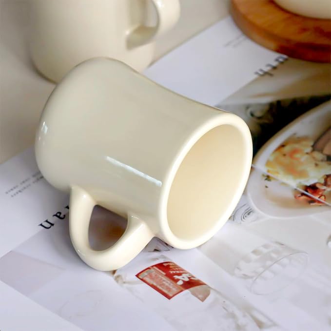 harebe Retro Coffee Cup Set of 4, 10 OZ Heavy Classic Ceramic Diner Mugs Set with Handle for Coffee, Tea, Cocoa, Milk, Latte（Cream） - Image 3