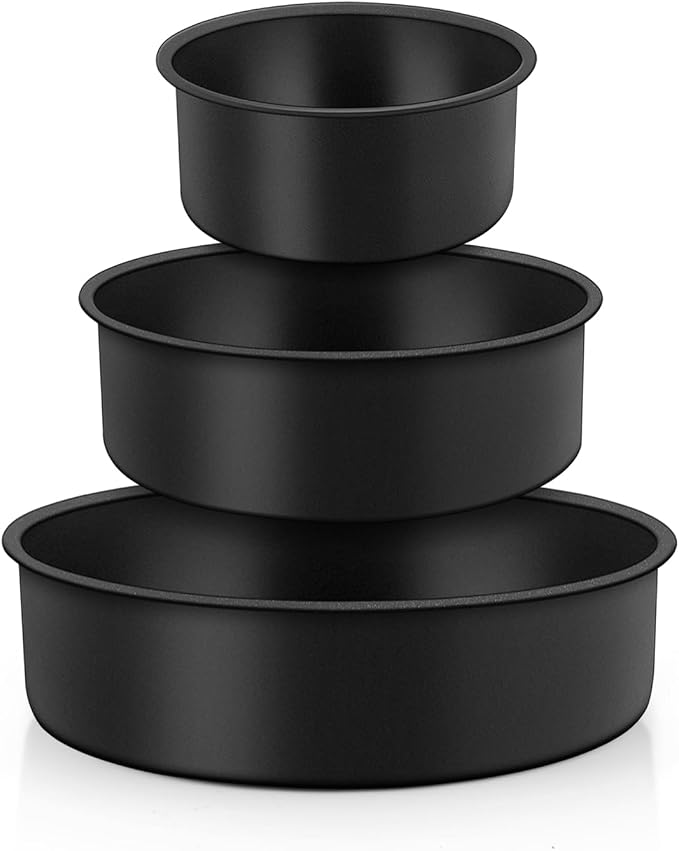 TeamFar Cake Pan, 4''/6''/8'' Stainless Steel Round Baking Tier Cake Pans | with Non-Stick Coating Stainless Steel Core, for Steaming Serving, Healthy & Heavy-Duty, Easy Release & Clean, Set of 3 by TeamFar