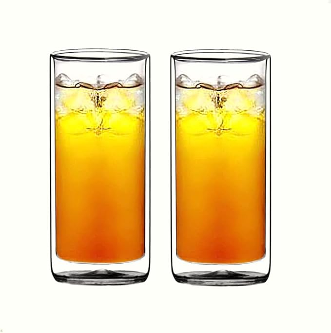 Sun's Tea Double Wall Insulated Glass Tumbler, 16oz (450ml) Highball Glass Cups for Beer, Lemonade, Iced Tea, Tropical Drink, Cocktail, Smoothie, Mojito and Mixed Drinks, Set of 2 - Collins Style - Image 2