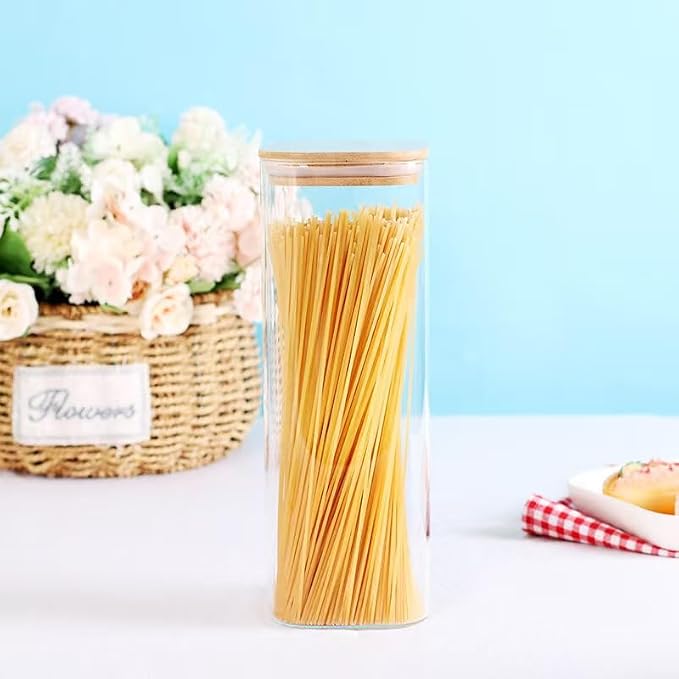 CZZGSM 3 Pack Square Kitchen Storage Jars with Airtight Bamboo Lids and 132 Pantry Labels - 80oz Glass Canisters with Wood Lids - Food Storage Containers for Spaghetti, Pasta, Fettuccine - Image 8