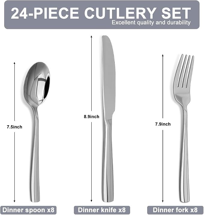 Silverware Set,18/10 Stainless Steel Silverware Set For 8,With Dinner Knives Forks Spoon Set for Home, Kitchen and Restaurant, Mirror Polished& Dishwasher Safe - Image 2