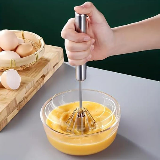 3-in-1 Stainless Steel Manual Milk Frother & Whisk, Handheld Hand-Push Blender for Lattes, Eggs, Cream & Hot Chocolate, Durable Coffee Frothing Tool for Baking, Cooking & Kitchen Use