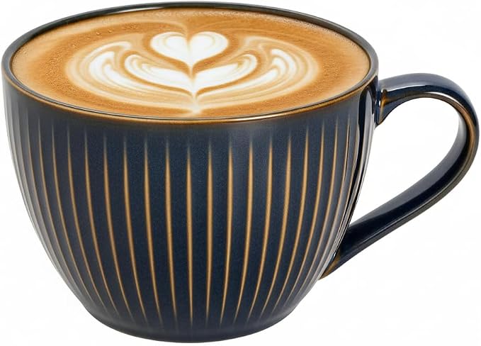 Ceramic Coffee Mugs with Handles, 24 oz Coffee Cups, Vertical Stripe Blue | Large Soup Bowl for Hot Chocolate, Cappuccino, Ramen, Oatmeal, Soup Mugs with Handles, Microwave & Dishwasher Safe by Seworlan