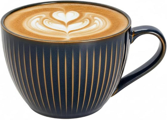 Ceramic Coffee Mugs with Handles, 24 oz Coffee Cups, Vertical Stripe Blue | Large Soup Bowl for Hot Chocolate, Cappuccino, Ramen, Oatmeal, Soup Mugs with Handles, Microwave & Dishwasher Safe by Seworlan