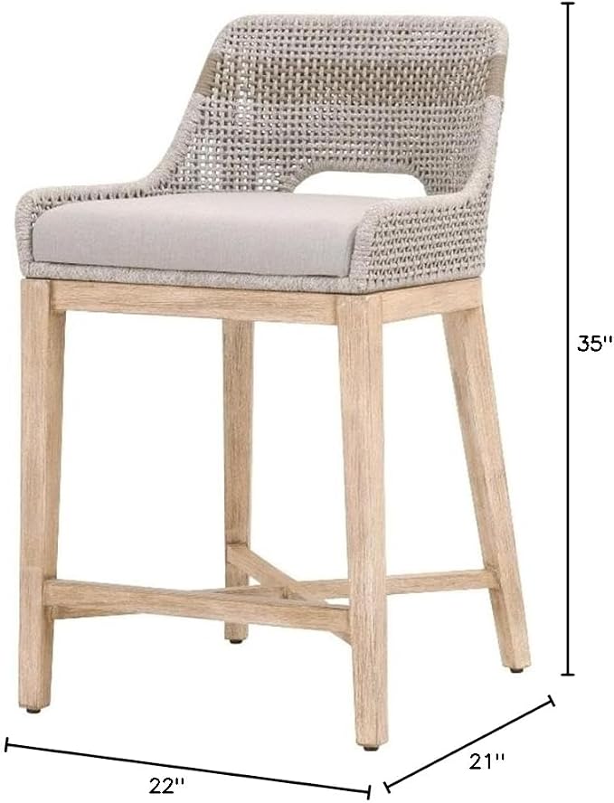 MAKLAINE Set of 2 Transitional Woven 26" Fabric Counter Stool in Taupe Gray - Image 3