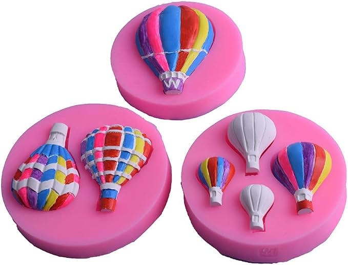 Cestony 3Pcs/Set Hot Air Balloon Fondant Silicone Molds for DIY Cake Fondant Biscuit Cookies Soap Sugar Pudding Chocolate Hard Candies Dessert Candle Decor by Cestony