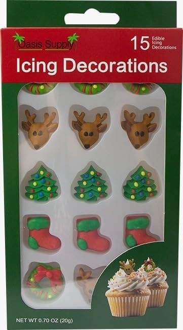 Christmas Edible Cake Decorations - Candy or Cupcake Topper -Gingerbread Man, Santa Face, Trees, Wreaths, Reindeer, & Christmas Boots 60 Pieces Total - Image 4