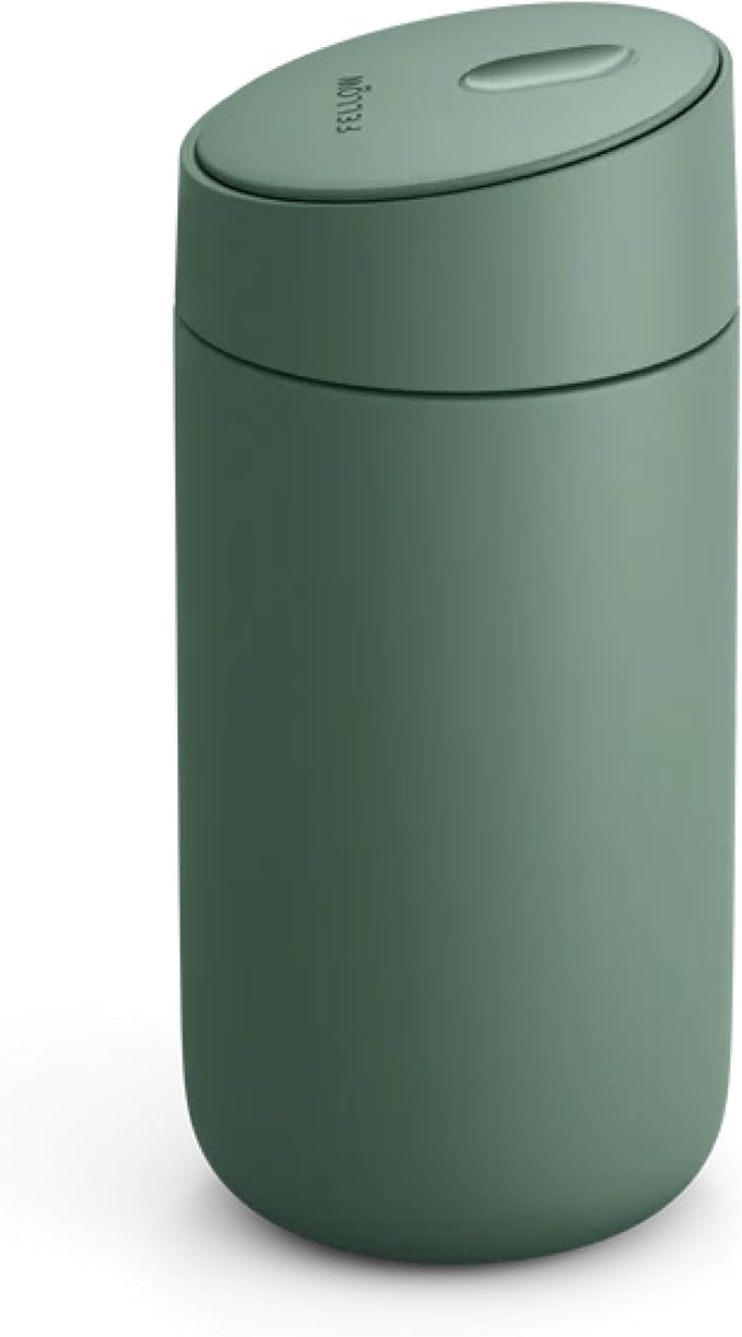 Fellow Carter Slide Ceramic Lined Travel Coffee Mug 12 oz, One-Handed Lid | No Metallic Taste Stainless Steel Coffee Tumbler, Leak-Proof, Hot 6Hr Cold 6Hr, BPA-Free, Dishwasher Safe, Smoke Green by Unknown