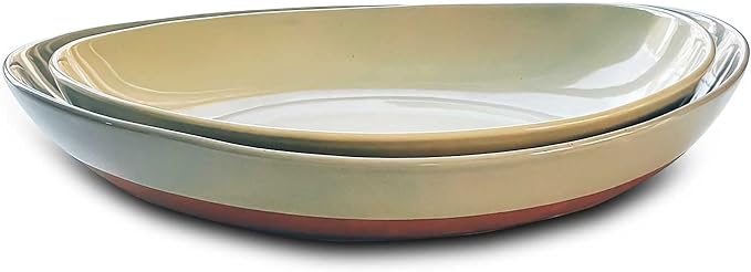 Mora Ceramic Large Serving Bowls- Set of 2 Oval Platters for Entertaining. Modern Kitchen Dishes for Dinner, Fruit, Salad, Turkey, etc. Oven, Dishwasher Safe, 55/35 oz, 13.5" / 11.8" - Neutrals by MORA