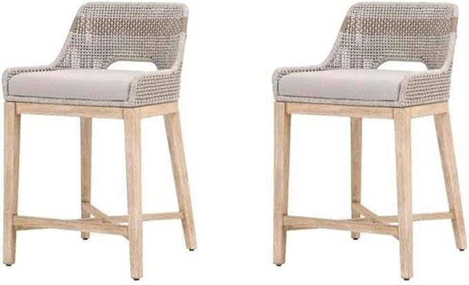 MAKLAINE Set of 2 Transitional Woven 26" Fabric Counter Stool in Taupe Gray by Maklaine
