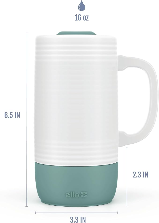 Ello Jane 18oz Ceramic Travel Mug with Handle and Built-In Coaster, Alligator - Image 4