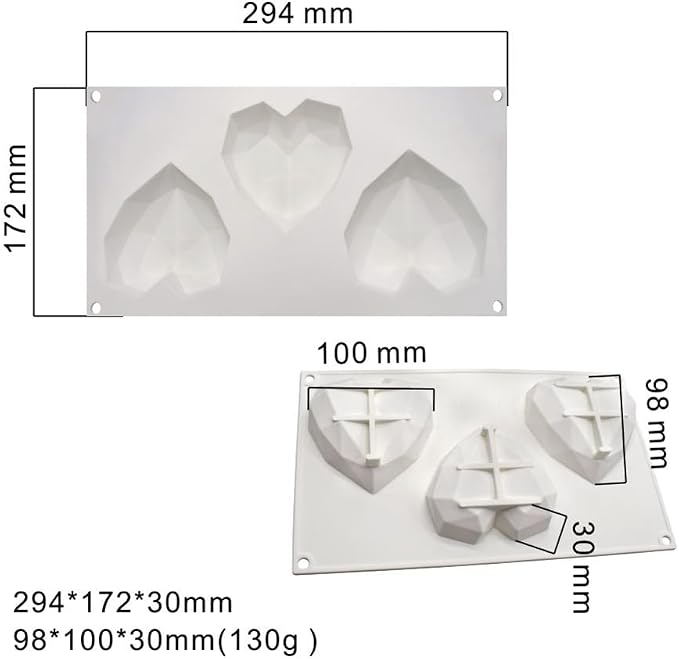 Diamond Heart Silicone Chocolate Mold DIY Cake Accessories Molds Kitchen Ice Cubes Biscuit Pastry Manual Baking Mould (Lover Heart J_11.76 X6.88 X1.2 inch) - Image 3