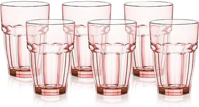Bormioli Rocco Rock Bar 12.5 oz. Long Drink Stackable Tempered Beverage Glasses for Cold Drinks, Water, and Cocktails, Set of 6, Peach by Bormioli+Rocco