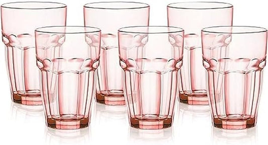 Bormioli Rocco Rock Bar 12.5 oz. Long Drink Stackable Tempered Beverage Glasses for Cold Drinks, Water, and Cocktails, Set of 6, Peach by Bormioli+Rocco
