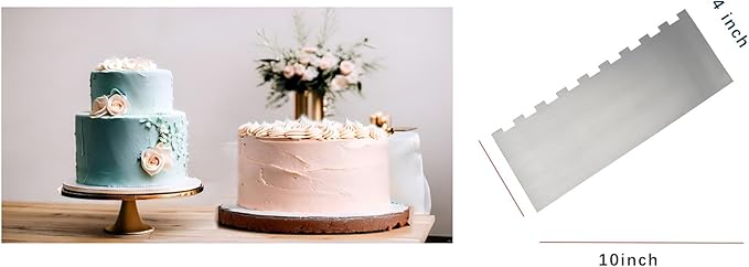 Cake Scraper Smoother 10 inch, Stainless Steel Metal Icing Smoother for Tall Cake Decorating #2 Stripe Edge Layering