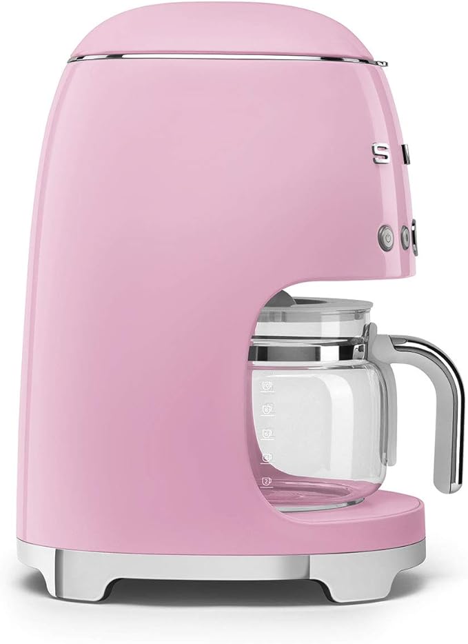 Smeg 50's Retro Style Aesthetic Drip Coffee Machine with 10 Cup Glass Carafe, Auto Start Feature, Keep Warm Plate, and Two Coffee Strength Settings (Pink) - Image 4
