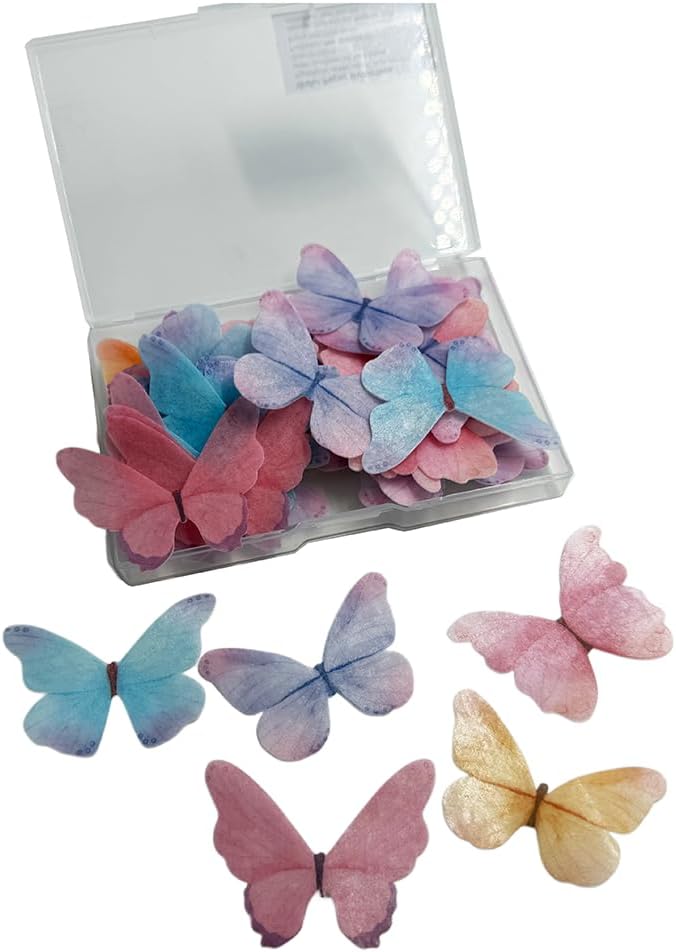 55-Piece Edible Color Gradient Butterfly Cake Decorations – Rainbow Butterfly Cupcake Toppers, Icing Decor for Birthday Party, Baby Shower, or Fondant Cakes - Image 8