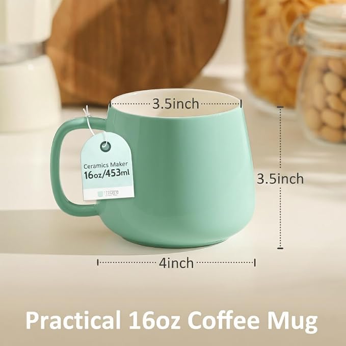 Teocera 16oz Ceramic Coffee Mugs Set of 4 – Stackable Latte Cups, Microwave, Dishwasher & Oven Safe – Ideal for Coffee, Cappuccino, Hot Chocolate, Housewarming Gifts, Mint Green - Image 3