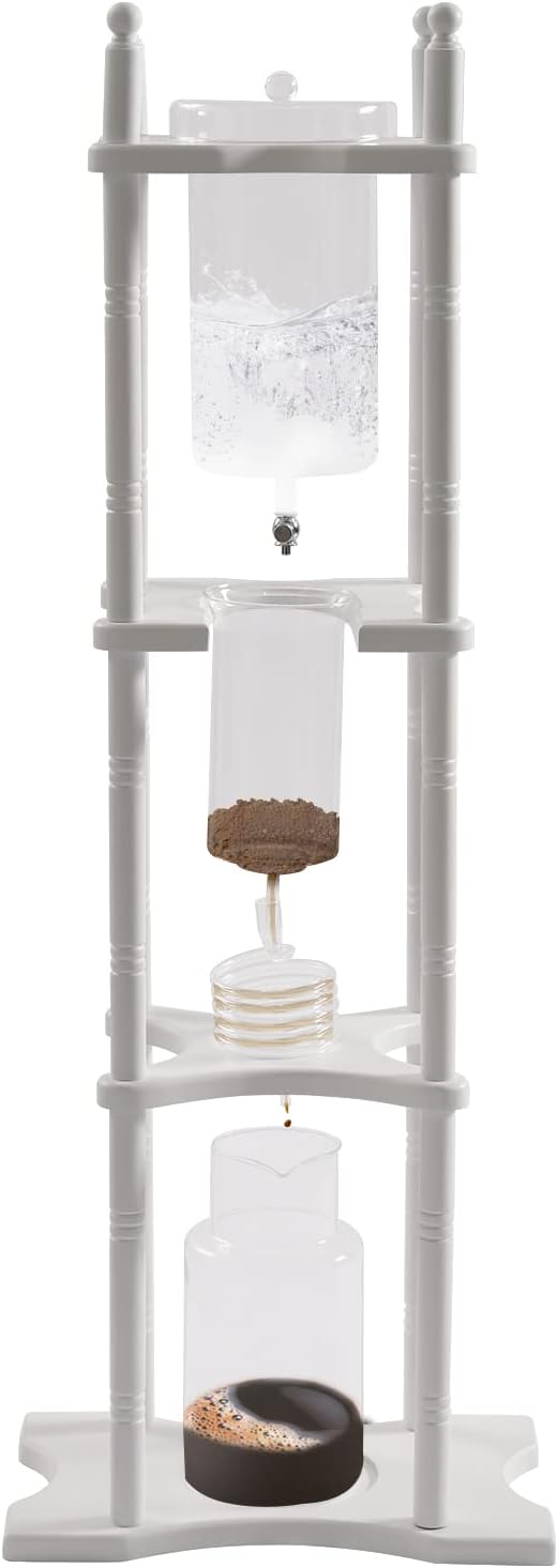 Cold Brew Drip Tower Cold Brew Maker Iced Coffee Maker Vertical Japanese Style 2500ml Cold Brew Coffee Machine With Slow Drip Technology and Bamboo Straight Frame for Home Office Drip Coffee Maker