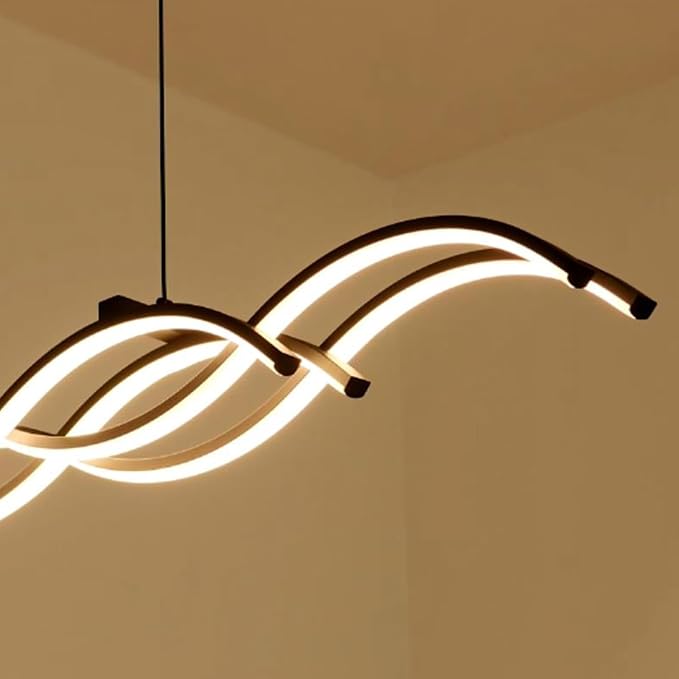 ORANOOR Modern LED Pendant Lights, Dimmable 39in Linear Wave LED Chandelier | Black Chandelier Dining Room Hanging Lighting Fixtures, Kitchen Island Linear Pendant Light for Dining Table, 4200lm Upgraded - Image 6