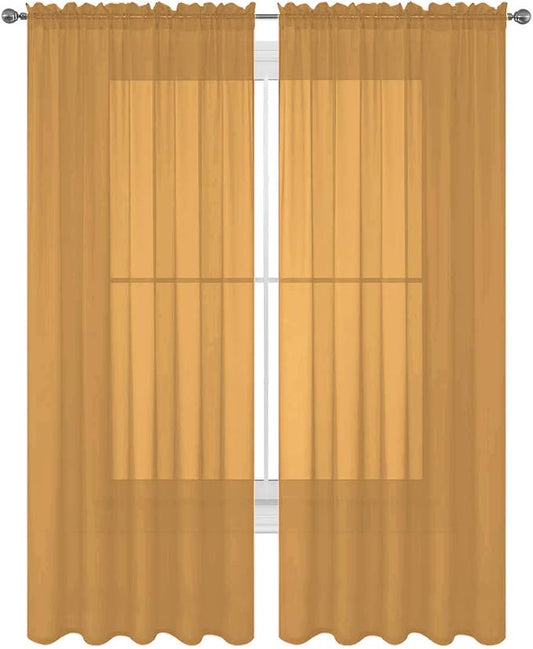 2 Piece Solid Elegant Sheer Curtains Fully Stitched Panels Window Treatment Drape (54" X 108", Gold) by Decotex