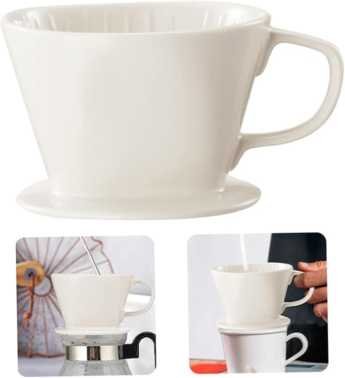 Ceramic Coffee Dripper|Ceramic Coffee Filter Reusable Pour Over Maker Dripper with 3 Drip Holes White