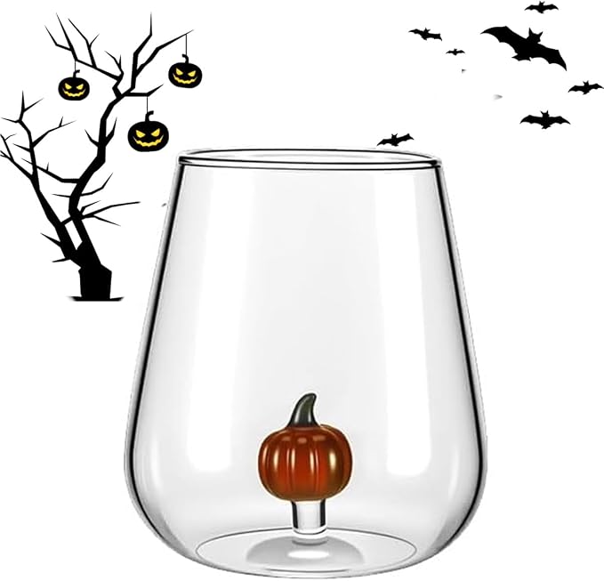 Halloween Wine Glasses, Ghost and Pumpkin Stemless Wine Glasses | Clear Spooky Drinking Cups for Dinner Party Birthday Holiday, Cute Fun Fashioned Decorated Unique Glassware Gift by Unknown