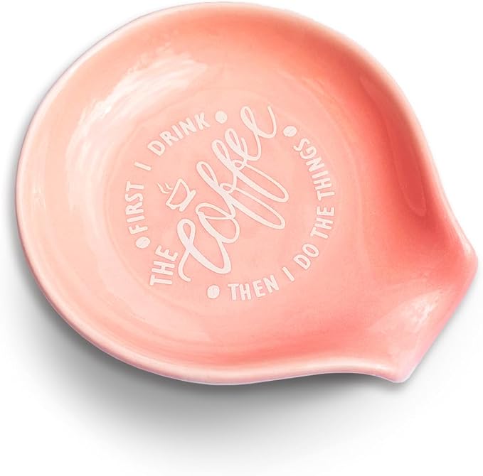 Funny Coffee Quote First I Drink The Coffee Then I Do The Things Ceramic Spoon Holder- Orange Pink Coffee Spoon Rest -Cafe Station Bar Accessories - Image 3