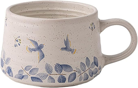 Ceramic Coffee Mug, 13oz Floral Design Pottery cute mugs, Ideal Gift for Women unique vintage pretty coffee mugs (Swallow Mug) by Qixc%C3%B3zti