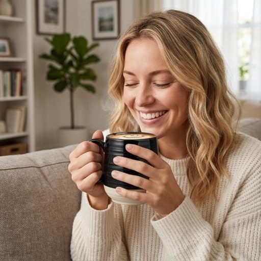 HASENSE Coffee Mugs Set of 2, 20 oz Coffee Cups Ceramic, Big Tea Cup with Comfortable Handle, Black Coffee Mug Set for Office and Home, Ideal for Latte Soup Tea Mike, Dishwasher Microwave Safe - Image 2