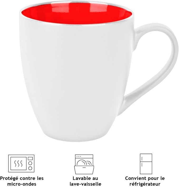 MIAMIO - Set of 6 Coffee Mugs 12 ounce – Modern Ceramic Coffee Cup Set in White Red – Large Coffee Cups for Coffee, Tea and Cappuccino – Dishwasher and Microwave Safe - Image 7