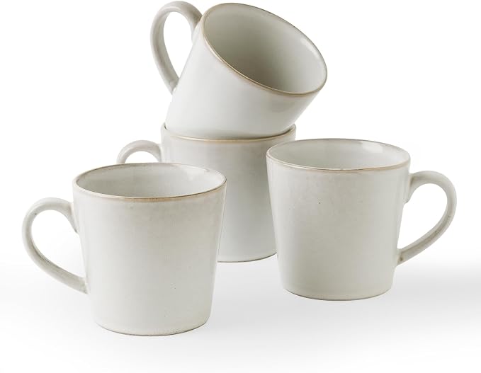 famiware Coffee Mug Set of 4, Annecy 14 oz Ceramic Reusable Cups Set with Handle, Microwavable and Dishwasherable Stoneware Drinkware Set for Tea, Milk, Water, Grey-white by Famiware