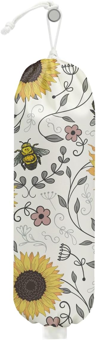 Cute Bee Plastic Bag Holder, Wall Mount Grocery Bag Holder for Plastic Bags | Vintage Rustic Sunflower Large Reusable Grocery Bags Storage Dispenser for Home Kitchen Pantry, Sunflower Gifts for Women by Unknown