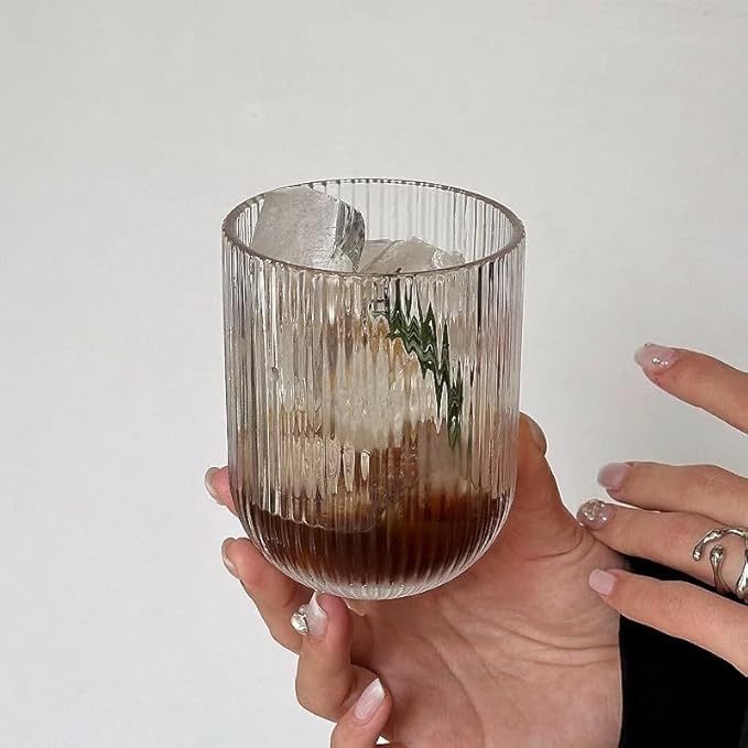 Set of 8 Ribbed Glassware,4 Highball Glasses 14oz & 4 Rocks Drinking Glasses 9oz, Clear, Origami Style, Fluted Design, for Milk, Water, Cocktail, Juice, Beer, ToothBrush Cup, Gift - Image 3