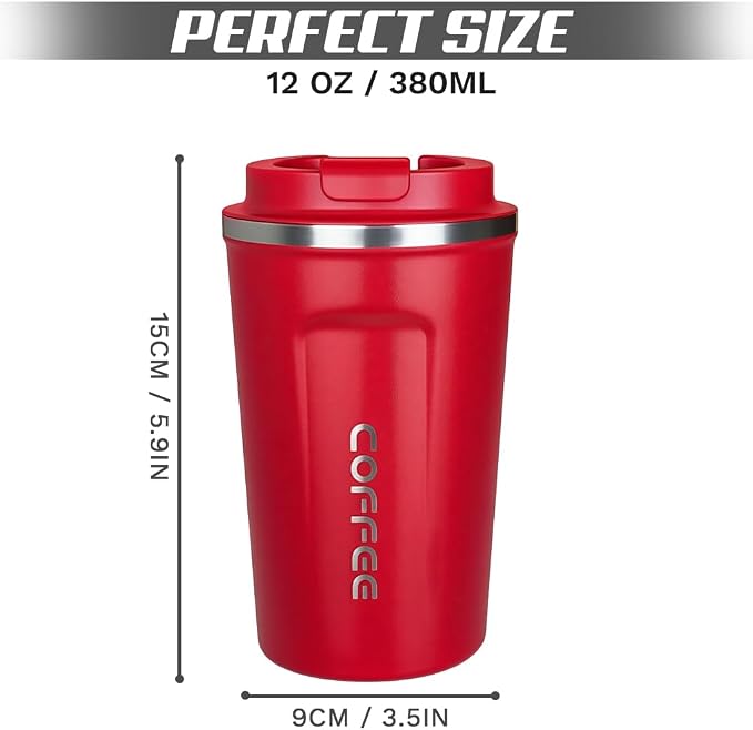 SPLMIFA Travel coffee mugs leak-proof, reusable coffee cup with lid, stainless steel vacuum insulated coffee tumblers, thermal insulation cups for men & women keep drinks hot & cold (2nd-Red, 12OZ) - Image 4