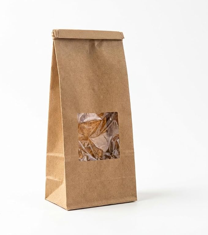 AwePackage Compostable Natural Kraft Paper Tin Tie Bag with Window (50, 14-16 oz) - Image 3