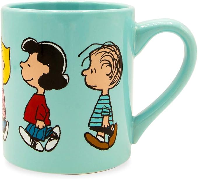Silver Buffalo Peanuts Group Walk Featuring Charlie Brown, Snoopy, Woodstock, Linus, Sally, and Lucy Ceramic Mug, 14 Ounces by SilverBuffalo