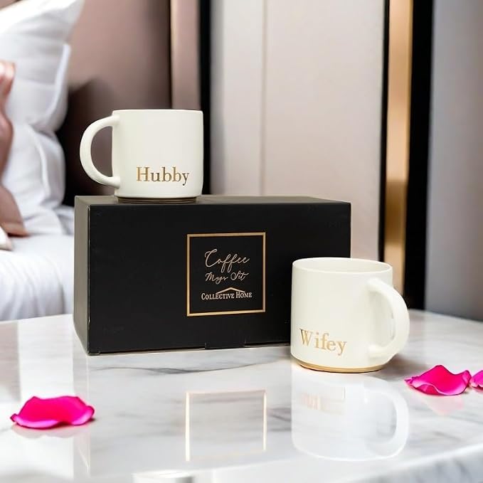 COLLECTIVE HOME Hubby & Wifey Ceramic Coffee Mug Set, 15oz, 2-Piece | Luxury Wedding Gift for Couples, Elegant Coffee Cups for Newlyweds, Anniversary & Engagement Gift, Gift Box Set - Image 7