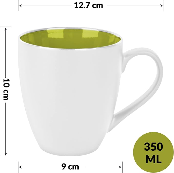 MIAMIO - Set of 6 Coffee Mugs 12 oz – Modern Ceramic Coffee Cup Set in White Multicolor – Large Coffee Cups for Coffee, Tea and Cappuccino – Dishwasher and Microwave Safe - Image 6