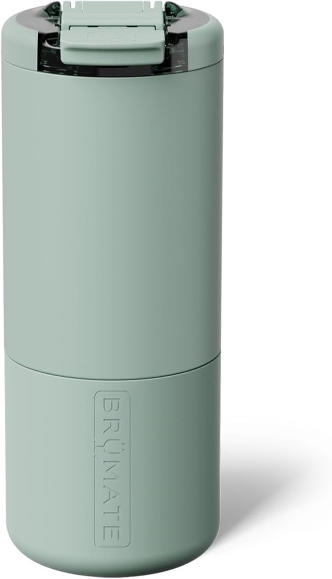 BrüMate Strova 18oz 100% Leakproof Insulated Coffee Mug | Ceramic-Lined Interior | Built-In Silicone Sleeve for Travel | Locking Flip Lid (Sage) by Br%C3%BCMate