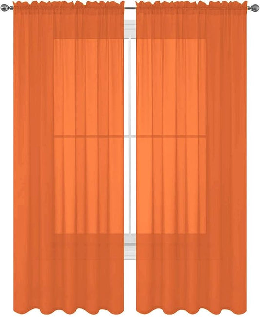 2 Piece Solid Elegant Sheer Curtains Fully Stitched Panels Window Treatment Drape (54" X 54", Orange) by Decotex
