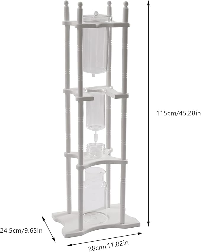Cold Brew Drip Coffee Pot, Tower Cold Brew Coffee Machine, Glass Wooden Stand Ice Coffee Machine With Slow Drip Technology for Commercial Office 25 Cups White