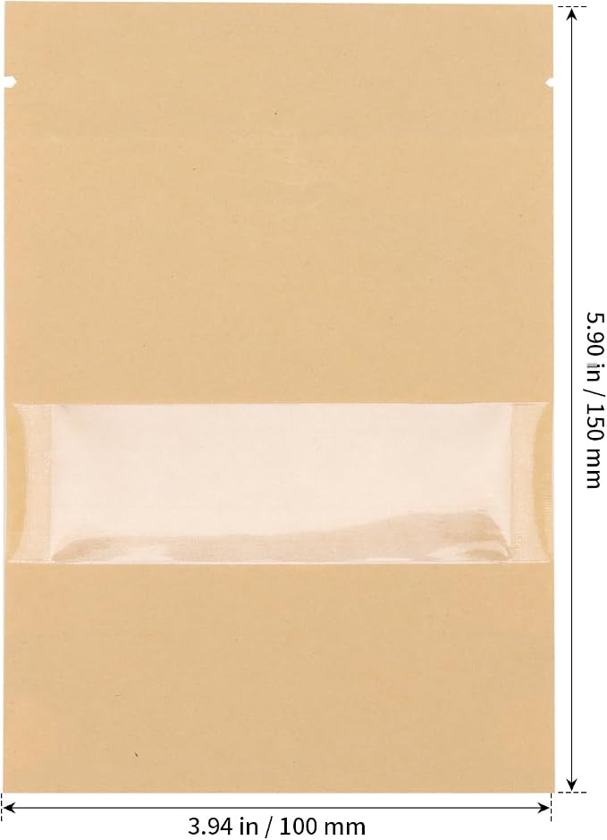 SHEUTSAN 200 Pack 4 x 6 Inch Kraft Zip Lock Pouch with Window, Brown Stand Up Pouches Bags, Resealable Bag for Dry Food, Snack - Image 2