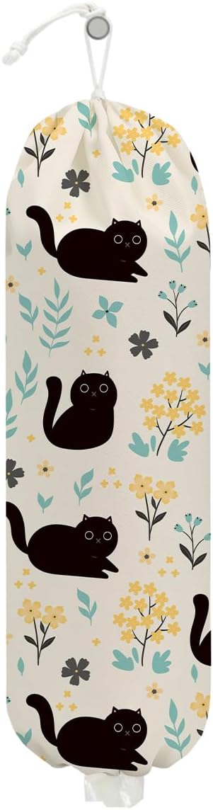 Cute Cat Plastic Bag Holder, Vintage Floral Plastic Bag Holders for Grocery Bags, Washable Grocery Bags Storage Dispenser for Home Kitchen Pantry Decor, Cat Lover Gifts for Women, 22.5x9 Inch by Unknown