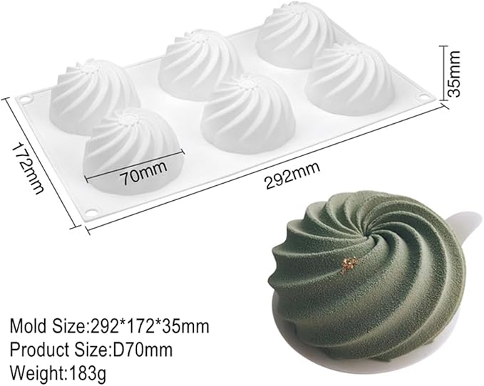 mostsom Spiral Shape Chocolate Candy Molds 6 Cavity Silicone Baking Mold Ice Cube Tray-Wedding,Festival,Parties and DIY Crafts (Spiral H1_11.8x7x1.4inch)